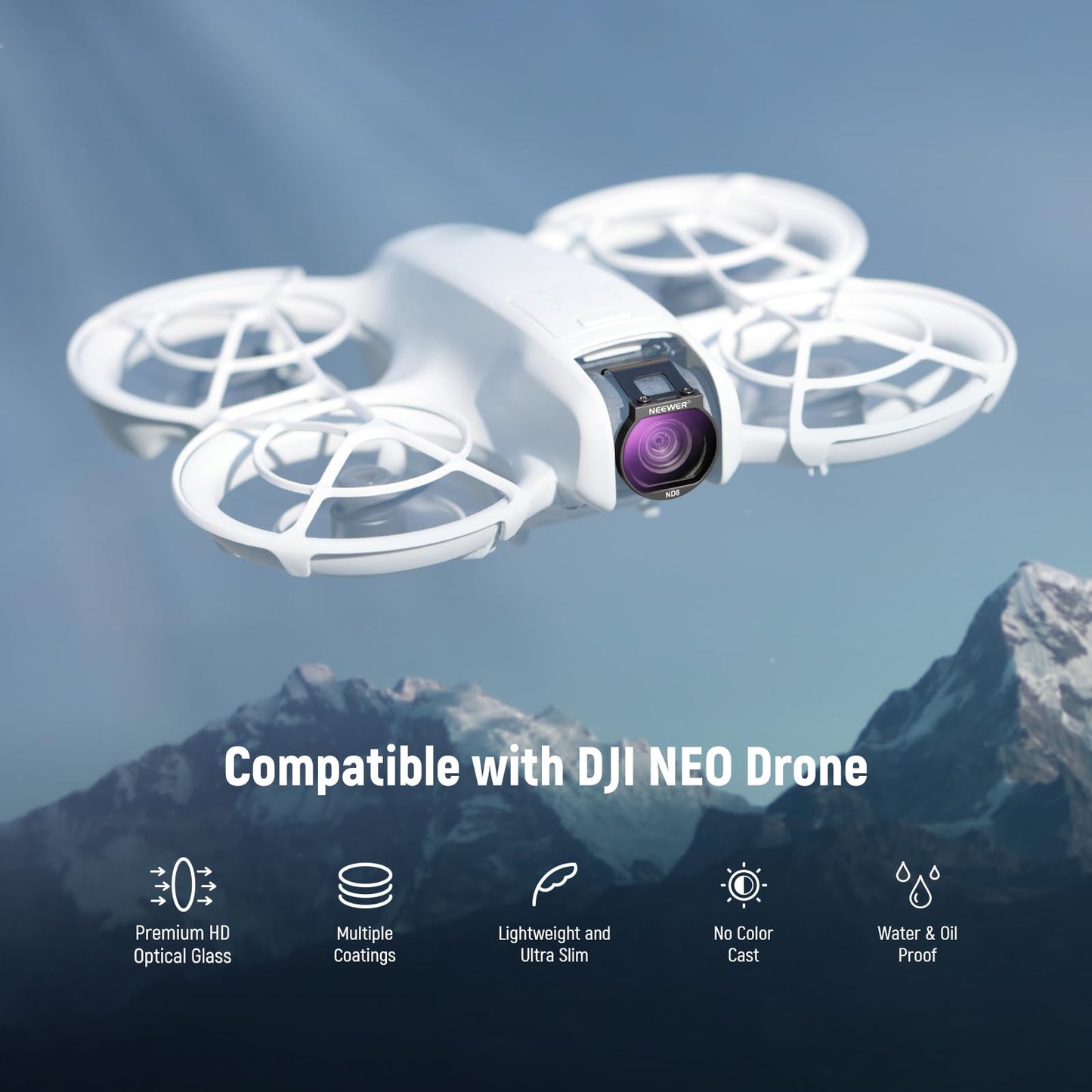 Neewer ND Filter Set Compatible with DJI NEO, 6 Pack ND8/ND16/ND32/ND64/CPL/UV Neutral Density Circular Polarizer Drone Accessories Slim Multicoated