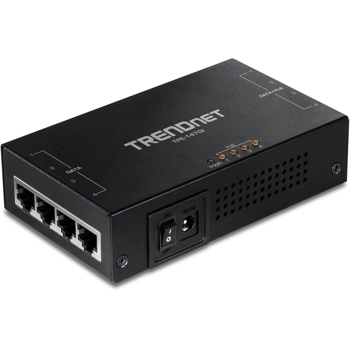 TRENDnet 65W 4-Port Gigabit PoE+ Injector, TPE-147GI, 4 x Gigabit Ports(Data in), 4 x gigabit PoE Ports(Data + PoE Out), Multi-Port PoE+ Injector up