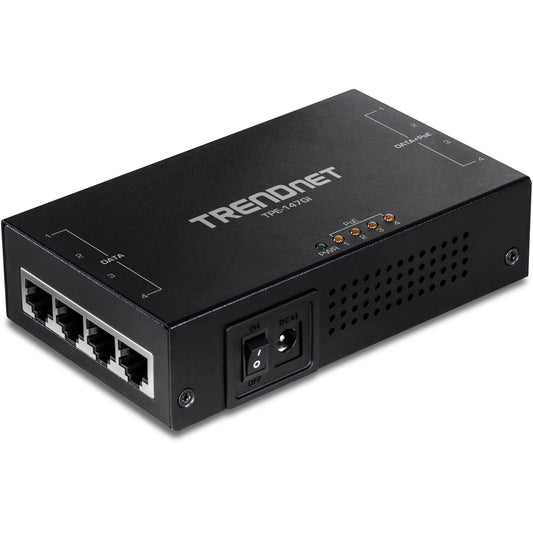 TRENDnet 65W 4-Port Gigabit PoE+ Injector, TPE-147GI, 4 x Gigabit Ports(Data in), 4 x gigabit PoE Ports(Data + PoE Out), Multi-Port PoE+ Injector up
