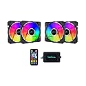 Apevia FB4-RGB Frostblade 120mm Silent RGB Color Changing LED Fan for Gaming with Remote Control, 16x LEDs & 8X Anti-Vibration Rubber Pads (4-pk)