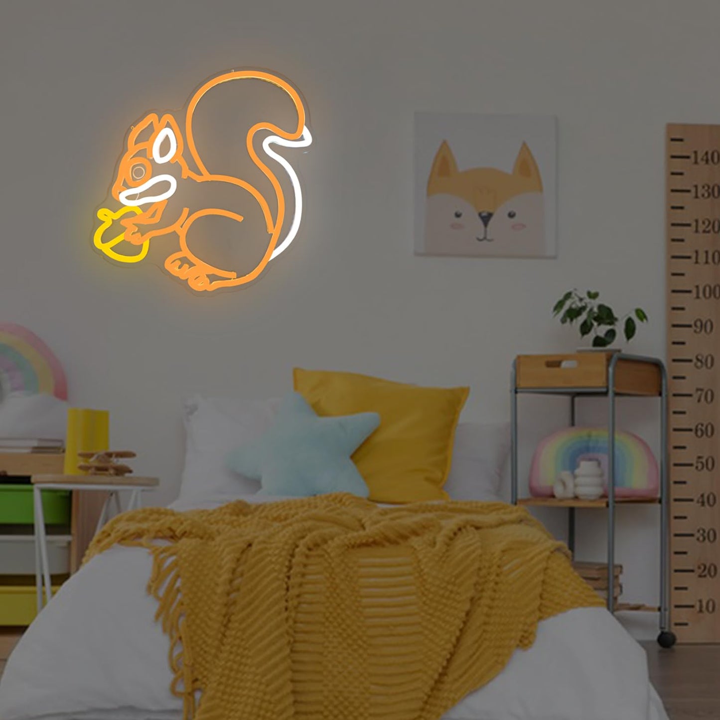 Squirrel Neon Sign for Wall Decor Squirrel Holding a Pine Cone Neon Light Dimmable Led Orange Lamp for Bedroom Cute Animal Light Up Sign for Christmas