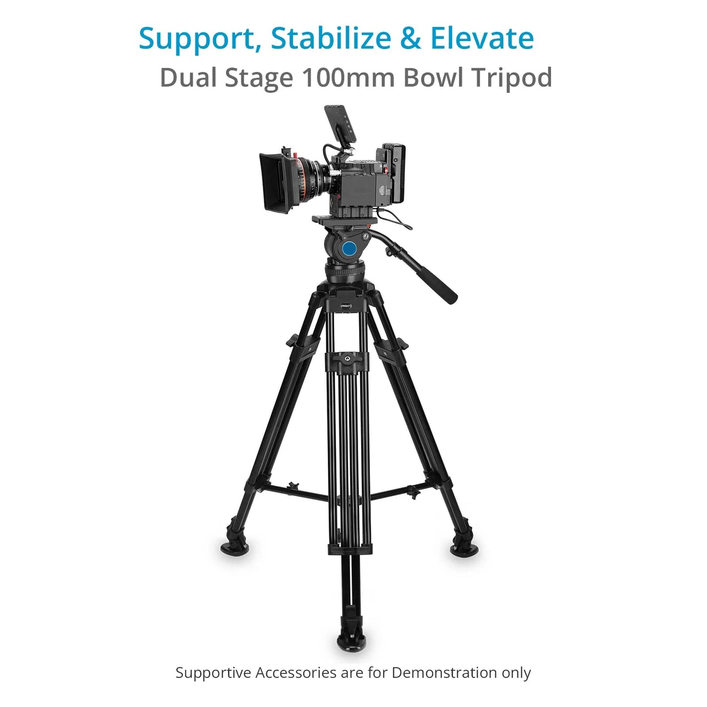 Proaim 100mm Bowl Head Tripod Stand with Rubber Tripod Shoes. Payload up to 80kg/176lb. for DSLR Camera Slider, Fluid Head, Jib/Crane. (P-TP-100-B)