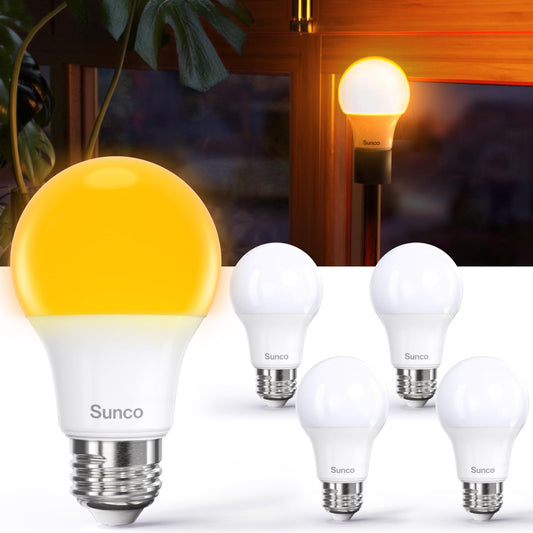 Sunco A19 LED Light Bulb, E26, 9W=60W, 1800K Amber Glow, Dimmable, 4 Pack
