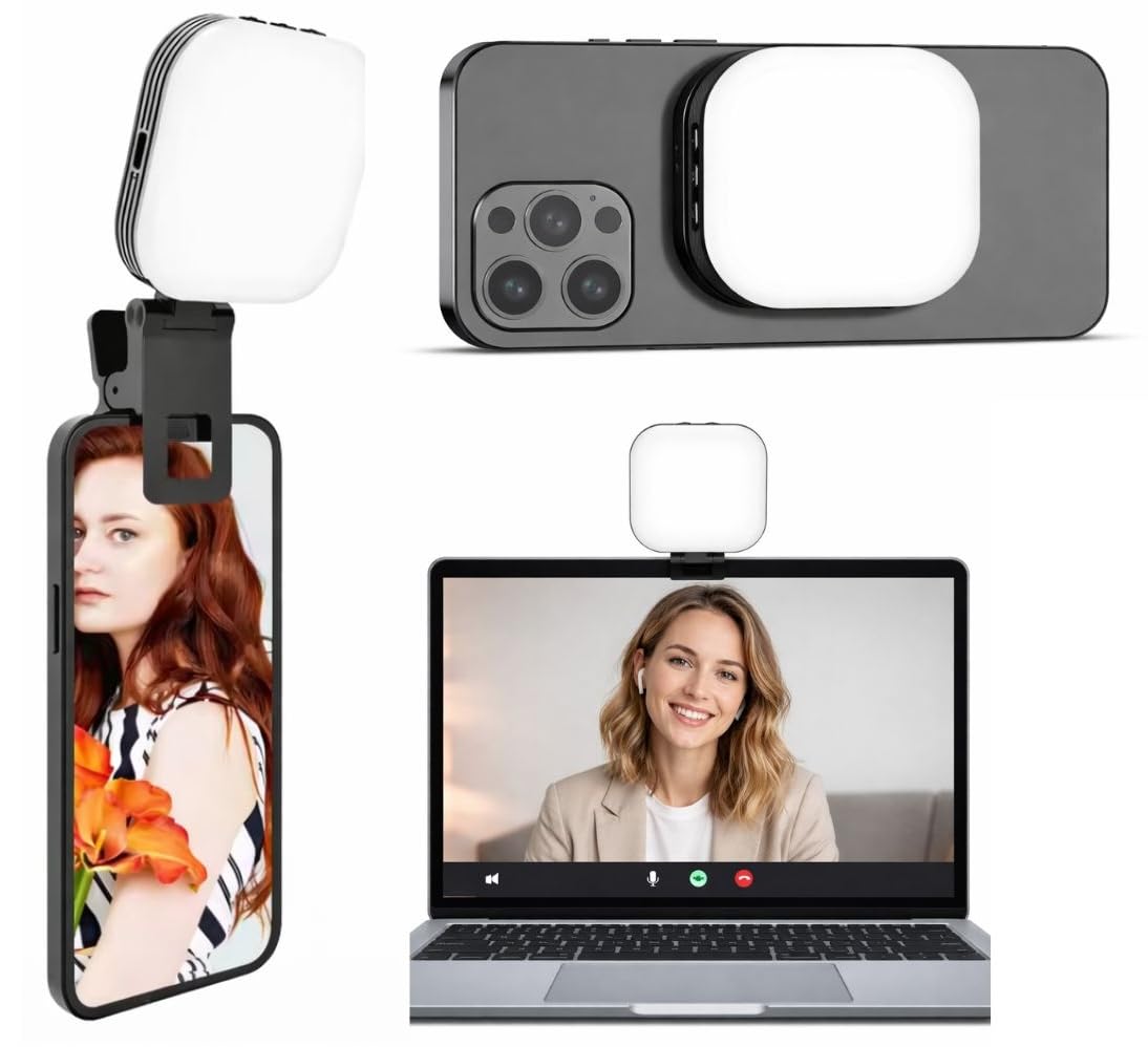 Magnetic LED Selfie Light, Phone Light Compatible with Phones, Tablets, Laptops, Tripods, iPhone Magsafe, 360° Magnetic LED Fill Light