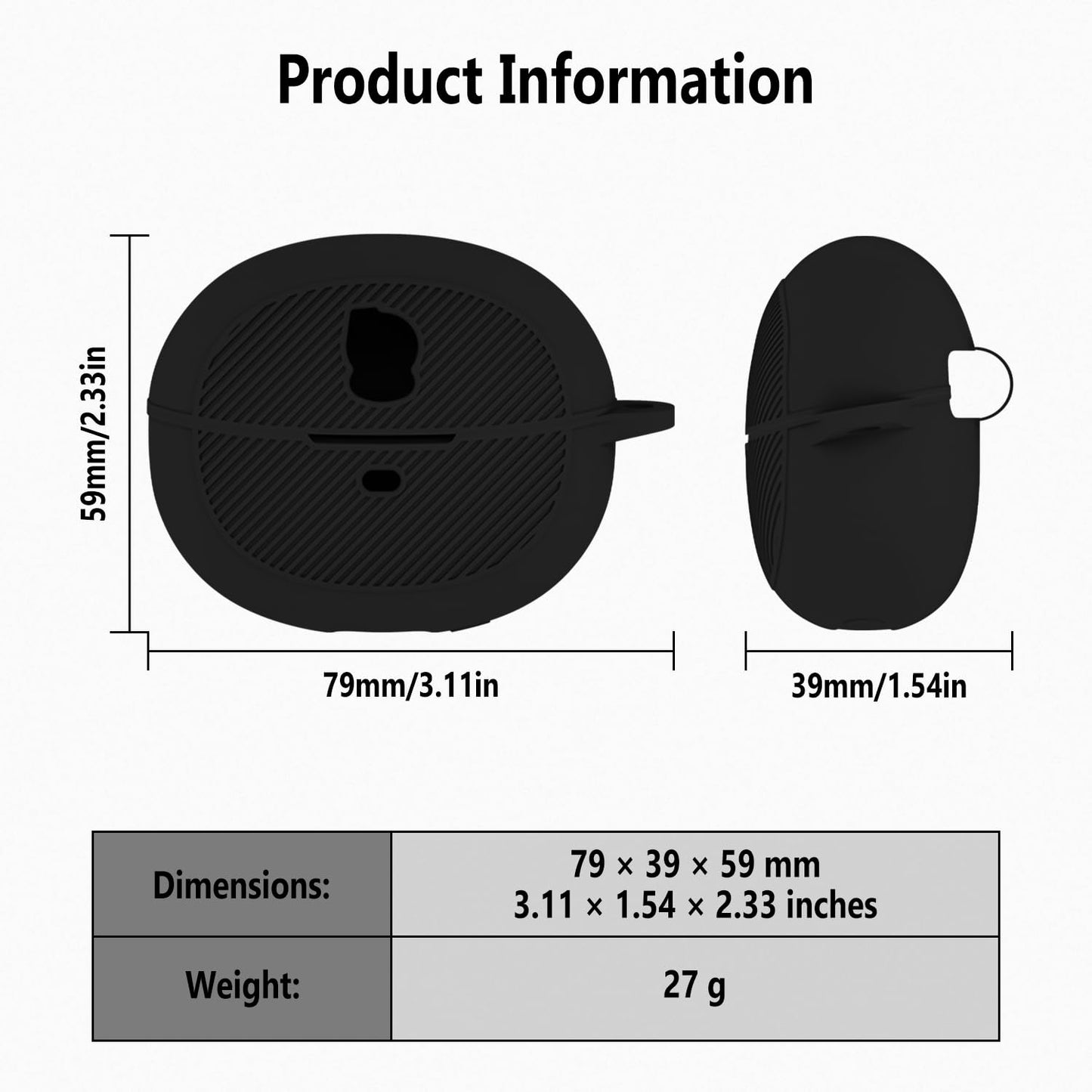 Geiomoo Silicone Case for Baseus Inspire XC1, Soft Flexible Scratch Resistant Protective Cover with Carabiner (Black)