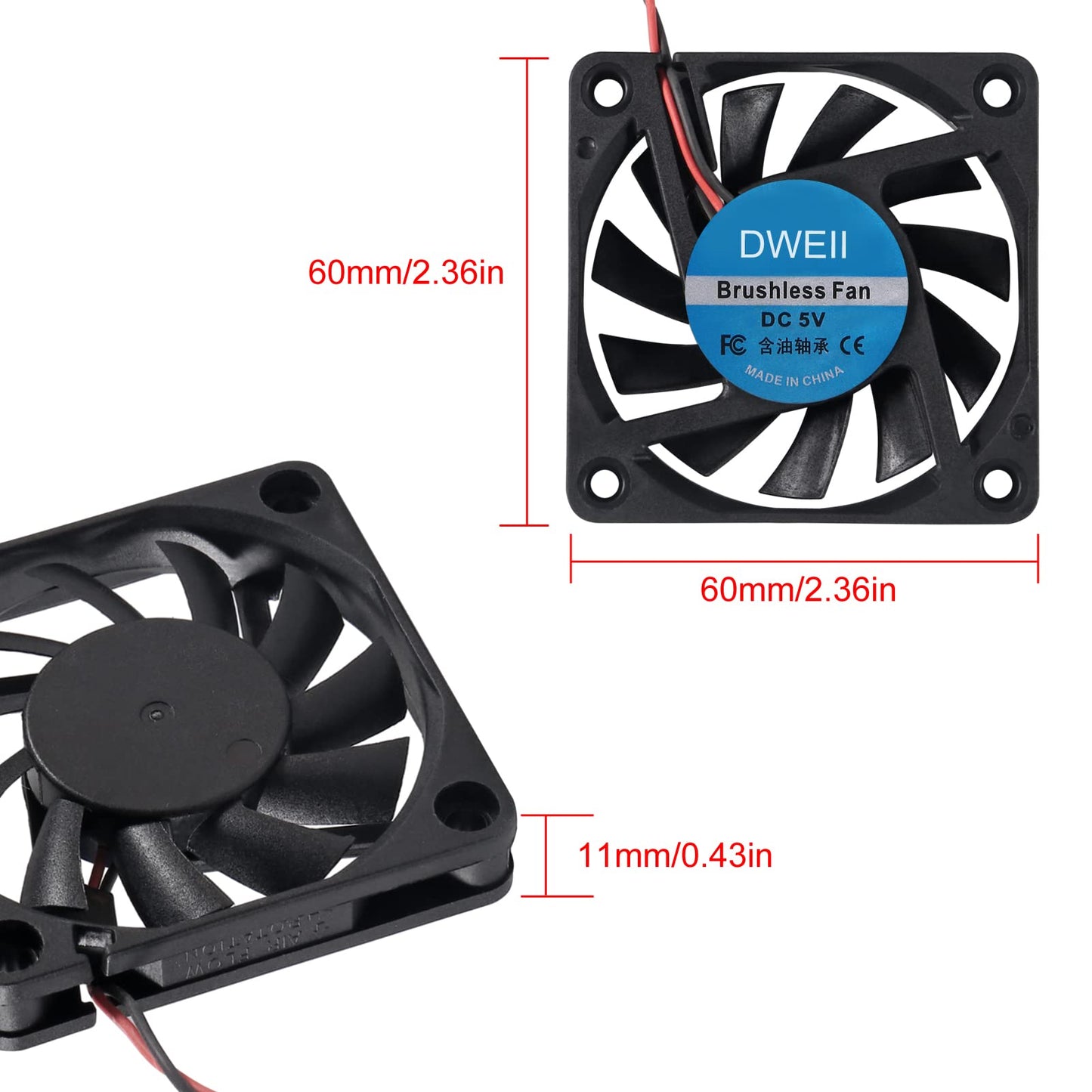 DWEII 2-Pack USB Brushless Cooling Fan 60mm x 10mm USB Fan 5V DC Brushless Cooling Fan 6010 for Brushless DC Computer CPU Heat Sink Cooling Cooler Fan