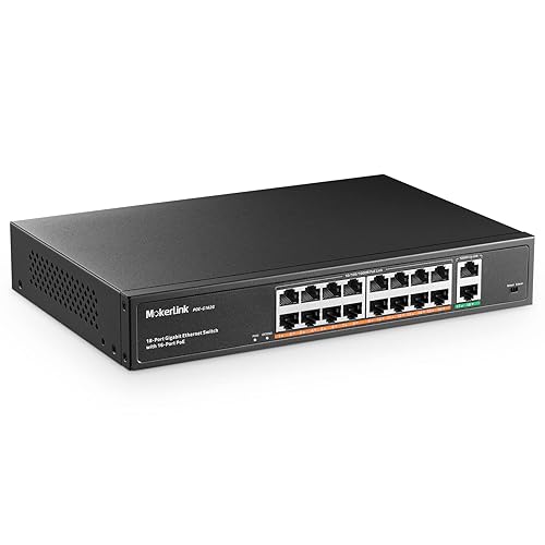 MokerLink 18 Port Gigabit PoE Switch, 16 Gigabit PoE+ Ports, 2 Gigabit Uplink, 250W IEEE802.3af/at, Metal Rackmount Unmanaged Plug and Play Ethernet