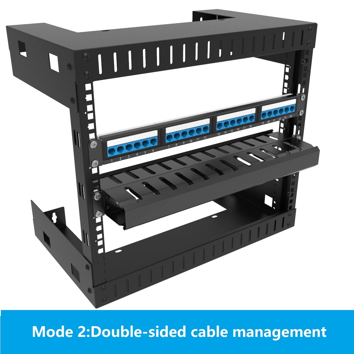 Jingchengmei All Metal 1U 19 Inch Server Rack Wire Management System-Horizontal Rack Mount 12 Larger Slots Cable Manager (AHMMA1U12S, Black)