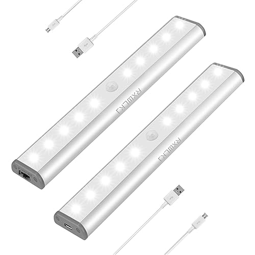 RXWLKJ Stick-on Anywhere Portable Little Light Wireless LED Under Cabinet Lights 10-LED Motion Sensor Activated Night Light Build in Rechargeable