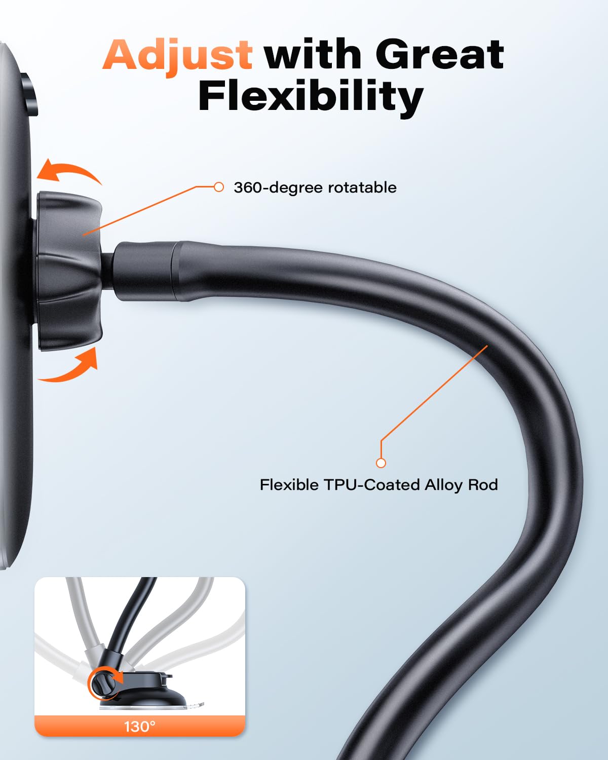 APPS2Car Gooseneck Car Phone Holder Heavy Duty Dashboard Windshield Phone Mount, Flexible Long Arm, Anti-Shake Stabilizer, Solid Suction Cup Phone