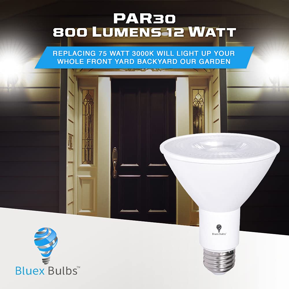 2 Pack PAR30 Outdoor LED Flood Light Bulb 12W 100 Watt Equivalent 900 Lumens Dimmable Waterproof E26 3000K Warm White LED Flood Light Bulbs