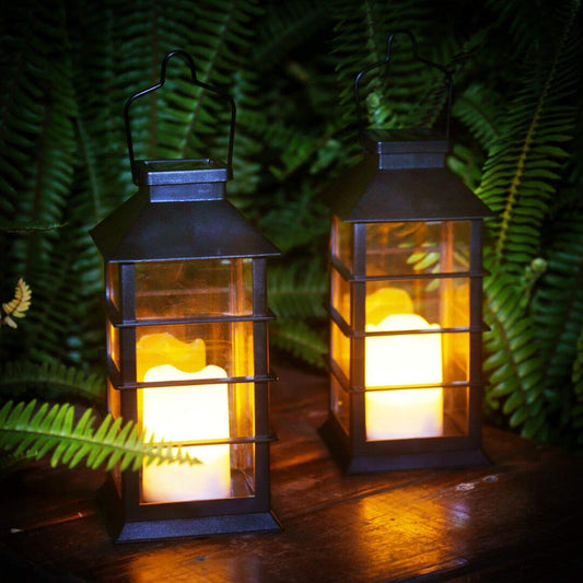 newvivid 2 Pack Outdoor Garden Hanging Lanterns with Waterproof LED Flickering Flameless Candle Solar Powered Lights Yard Decor Outdoor Decorative