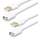 Fasgear 2 Pack 10ft+10ft USB Extension Cable - Bright White USB Extender Cord USB 2.0 Data Transfer Male to Female Extension Cord with USB Ports