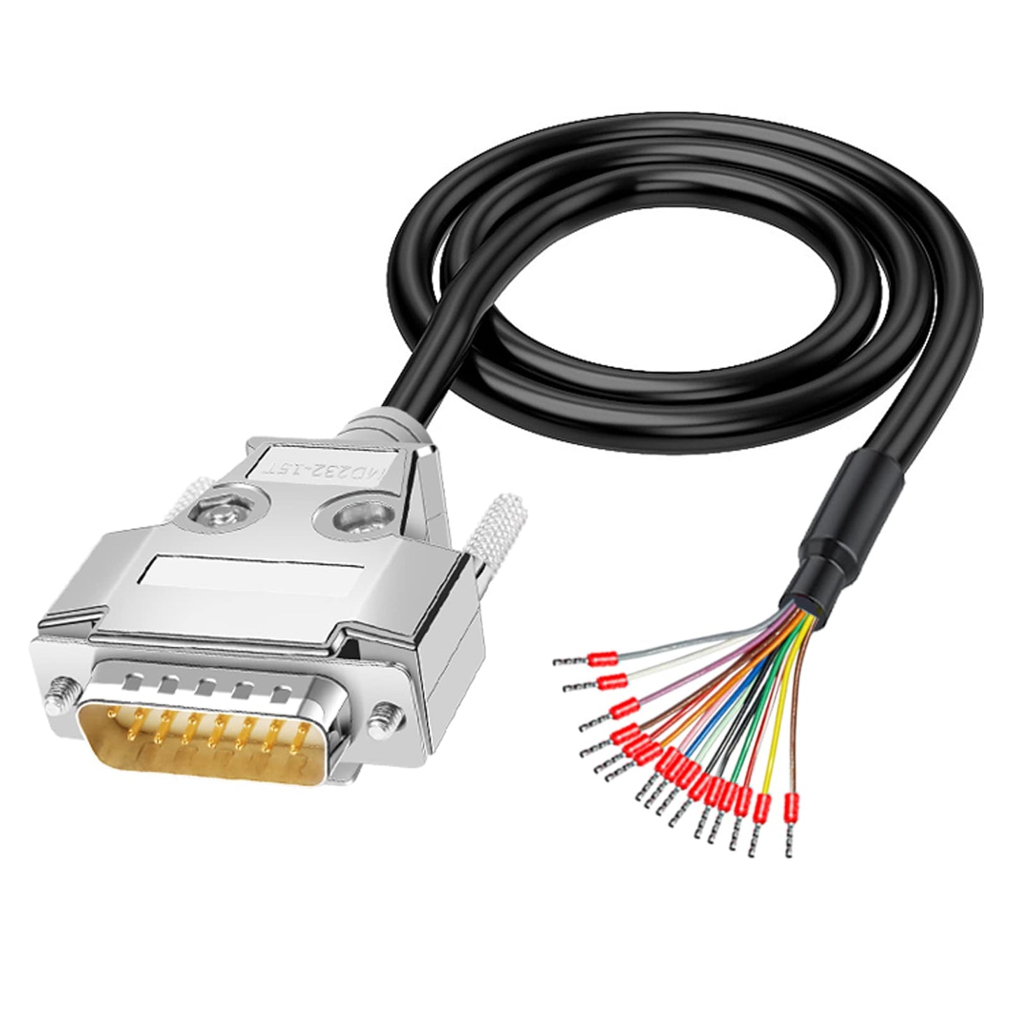 ANMBEST DB15 Solderless Breakout Connector with 5Ft 24AWG Replacement Cable, Metal Shell RS232 D-SUB Serial to 15-Pin Port Terminal Male Adapter