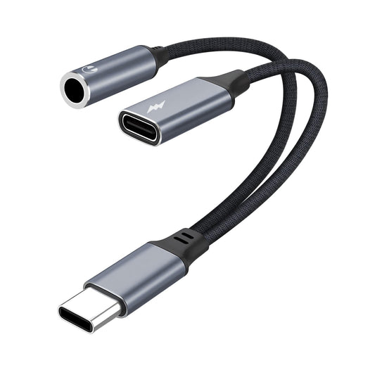 MOYAGOA USB C to 3.5mm Headphone Jack and Charger Adapter, 2-in-1 Audio & Fast Charging Splitter for iPhone Supports Hi-Res Lossless Sound