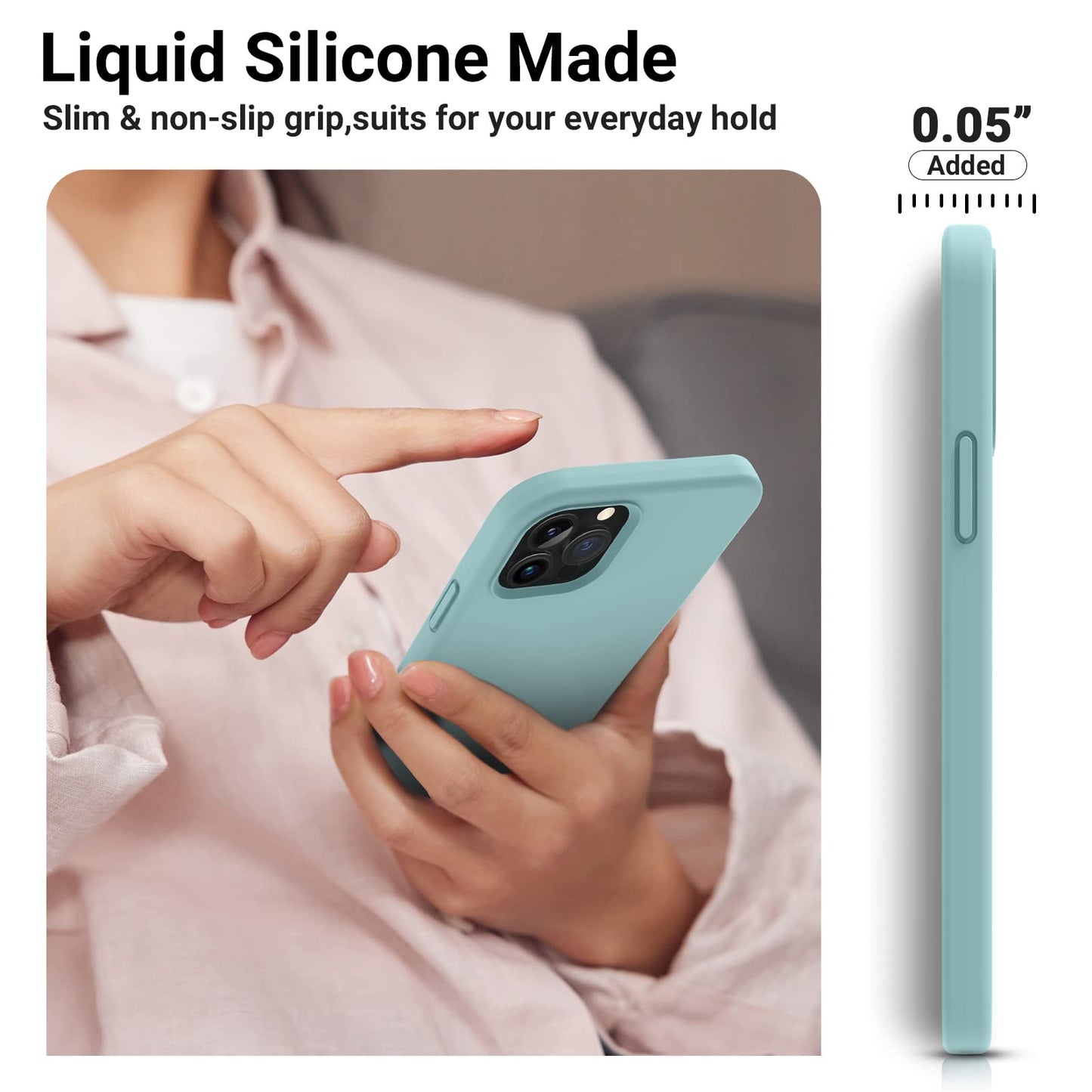 AOTESIER Shockproof for iPhone 12 Pro Max Case, Liquid Silicone Phone Case with [Soft Anti-Scratch Microfiber Lining] Drop Protection 6.7 inch, Mint