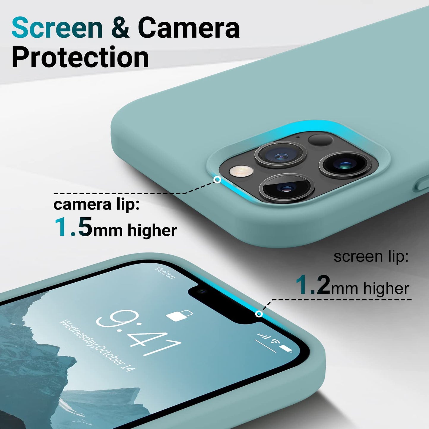 AOTESIER Shockproof for iPhone 12 Pro Max Case, Liquid Silicone Phone Case with [Soft Anti-Scratch Microfiber Lining] Drop Protection 6.7 inch, Mint