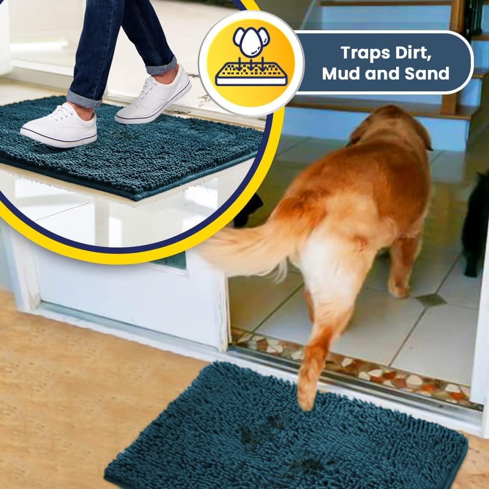 Muddy Mat® 2-Piece Atlantic Blue Medium 30"X19" AS-SEEN-ON-TV Highly Absorbent Microfiber Door Mat, Bath Mat and Pet Rug, Non Slip Thick Washable…
