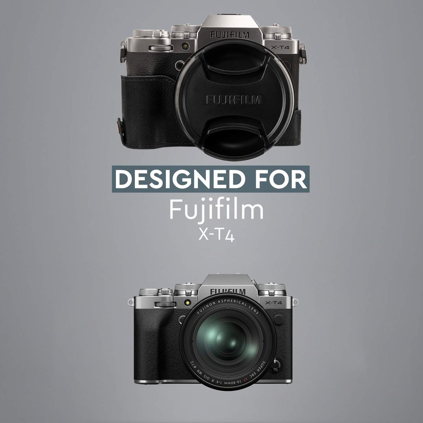 MegaGear MG1923 Ever Ready Genuine Leather Camera Half Case Compatible with Fujifilm X-T4 - Black