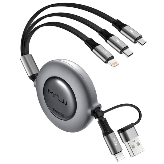MINLU 3 in 2 Multi Charging Cable 3A, 4Ft Retractable Multi Chargers for All Devices,USBC Charging Cord,A/C to Type C/L/Micro USB Ports Universal…