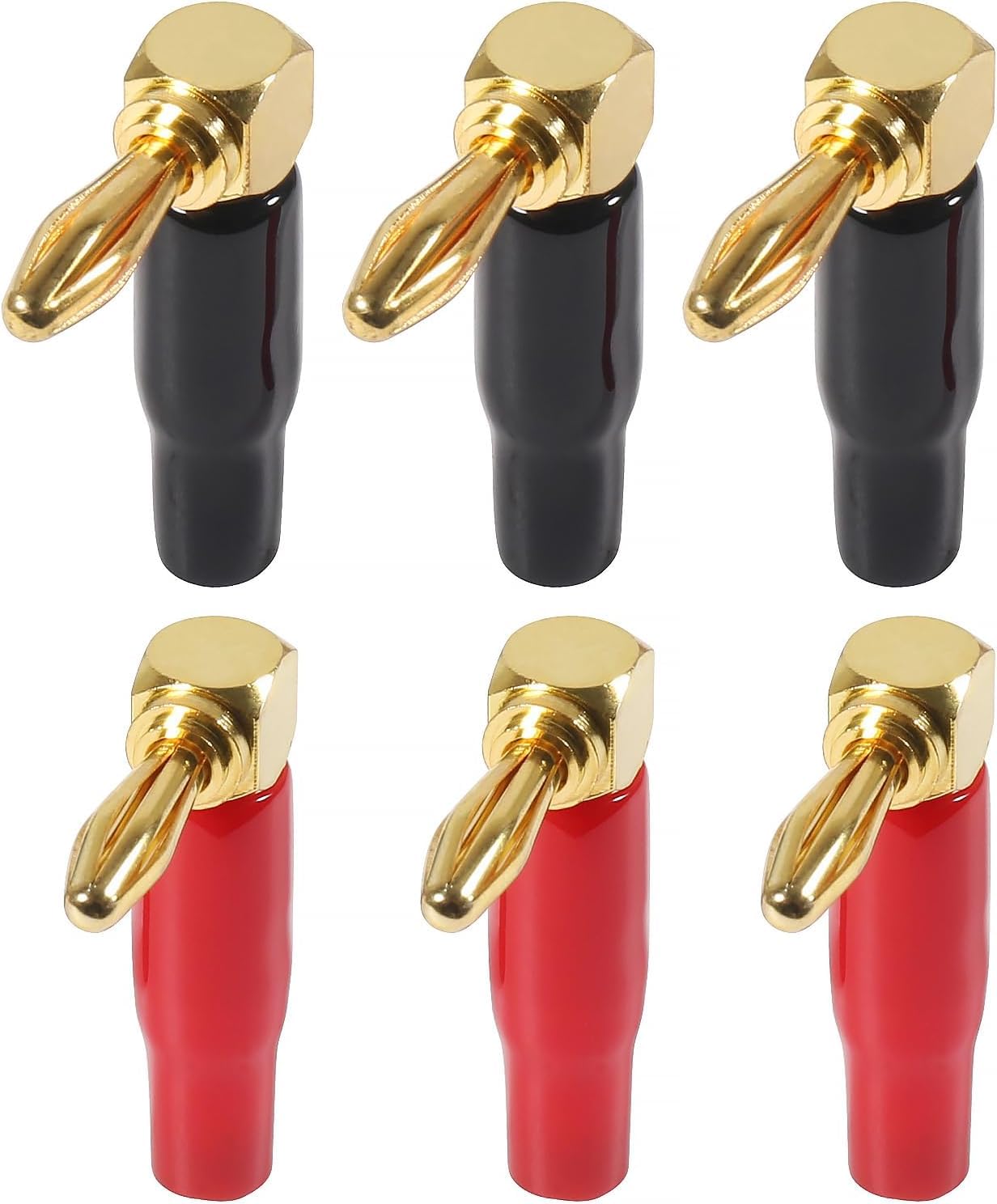 Diitao 10pcs Right Angle Banana Plugs for Speaker Wire 4mm/0.16inch 90 Degree Right Angle Speaker Cable Connector (5 Red +5 Black)