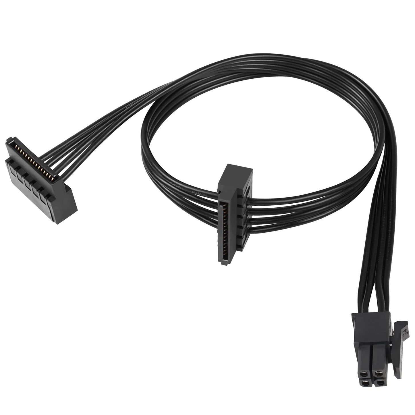 QIANRENON Mini 4-pin to 2X Right Angle SATA Hard Drive Cable 4-pin 1 to 2 SATA SSD Power Cord Extension Cable