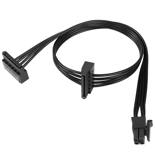 QIANRENON Mini 4-pin to 2X Right Angle SATA Hard Drive Cable 4-pin 1 to 2 SATA SSD Power Cord Extension Cable