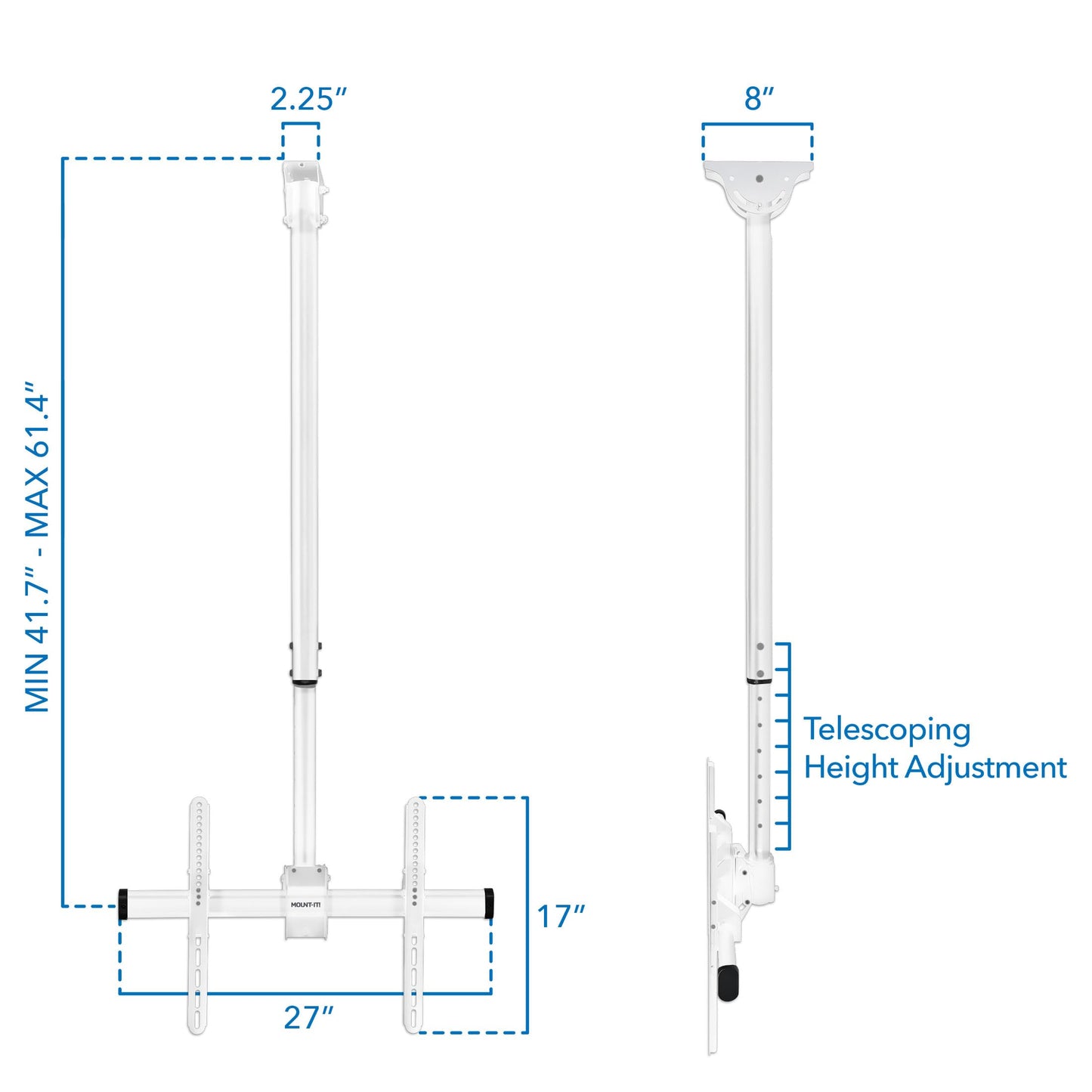 Mount-It Ceiling TV Mount Bracket, Fits 40 42 47 50 55 60 70 Inch Flat Panel Televisions, Adjustable Height Telescoping Tilt and Swivel, Mount