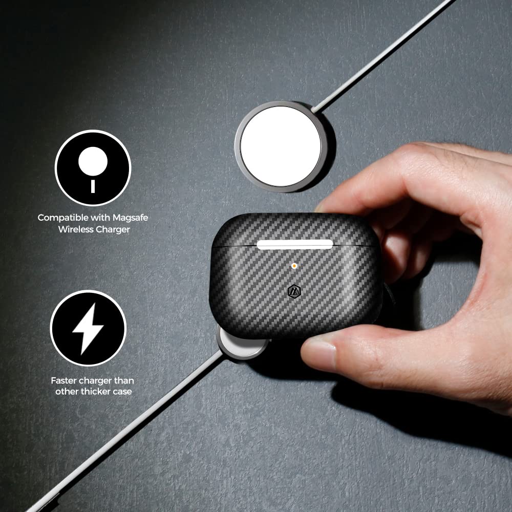 MONOCARBON Real Carbon Fiber Case for AirPods Pro 2nd Generation 2022 with Stripes Lanyard | Slim & Durable Cover for AirPods Pro 2 Accessories |