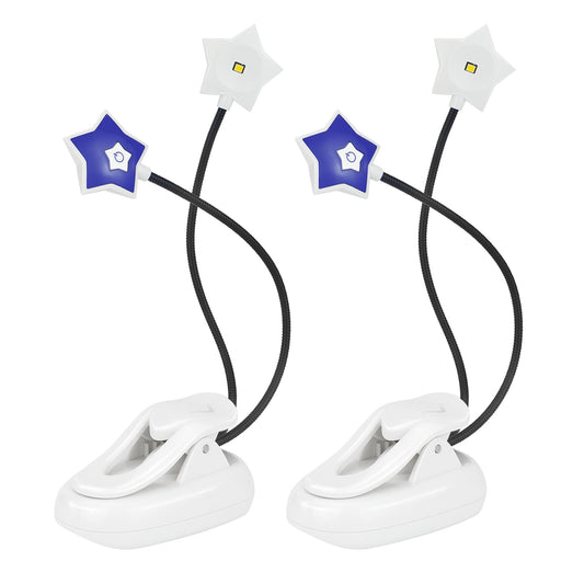 LUXSWAY 2 Pack LED Book Reading Light, Battery Operated Book Light for Reading in Bed, 2 Brightness Adjustable for Eye Care, Flexible Gooseneck Clip