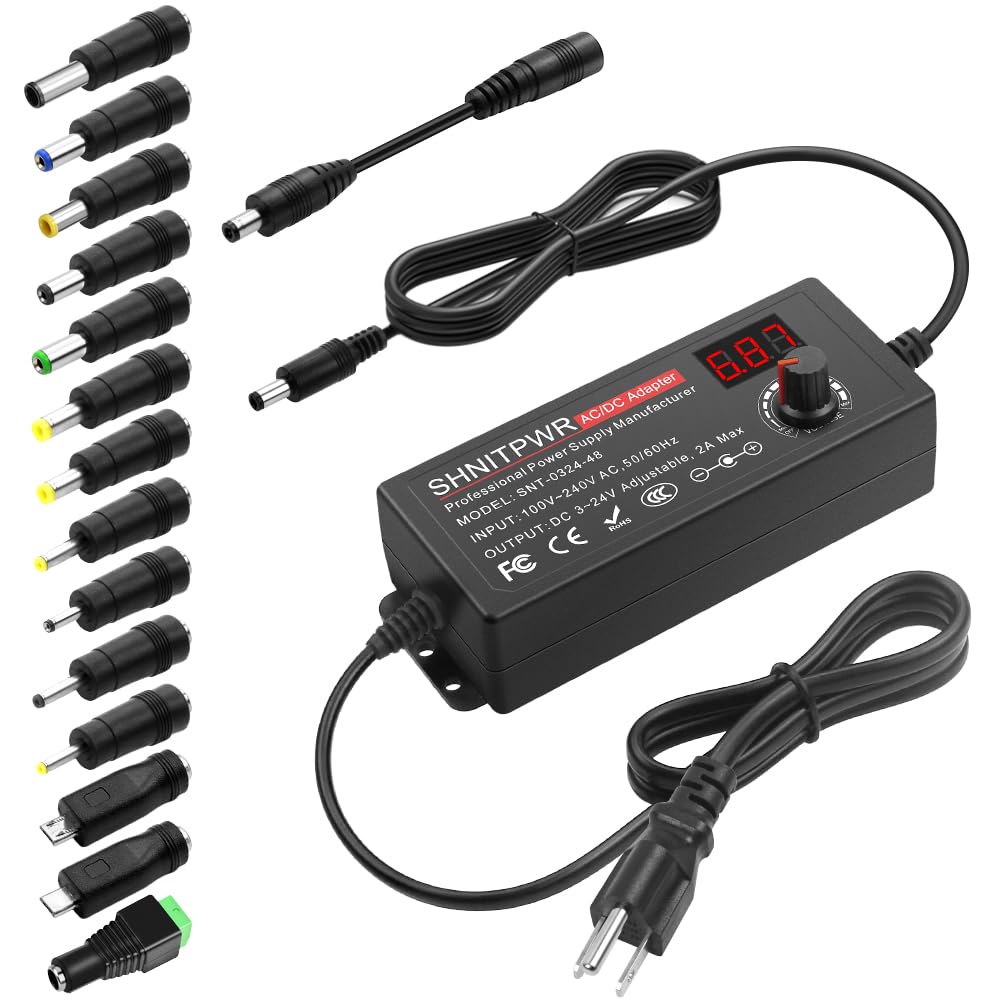 SHNITPWR Universal AC to DC Adapter 3V ~ 24V 2A 48W Switching Power Supply 3V 5V 6V 9V 12V 15V 18V 19V 20V 24V 1A 1.5A 2 Amps Adjustable AC/DC…