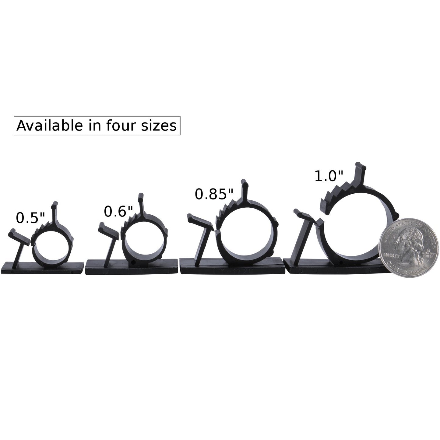 JacobsParts V1 Adhesive Cable Management Clips, 0.6 Inch Adjustable Clamp, Black (25 Pack)