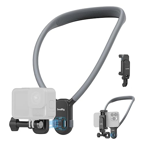 SMALLRIG Magnetic Neck Mount for Action Cameras & Phones, Comfortable POV Shooting Support with Universal 2-Prong Adapter and Phone Holder, 5128