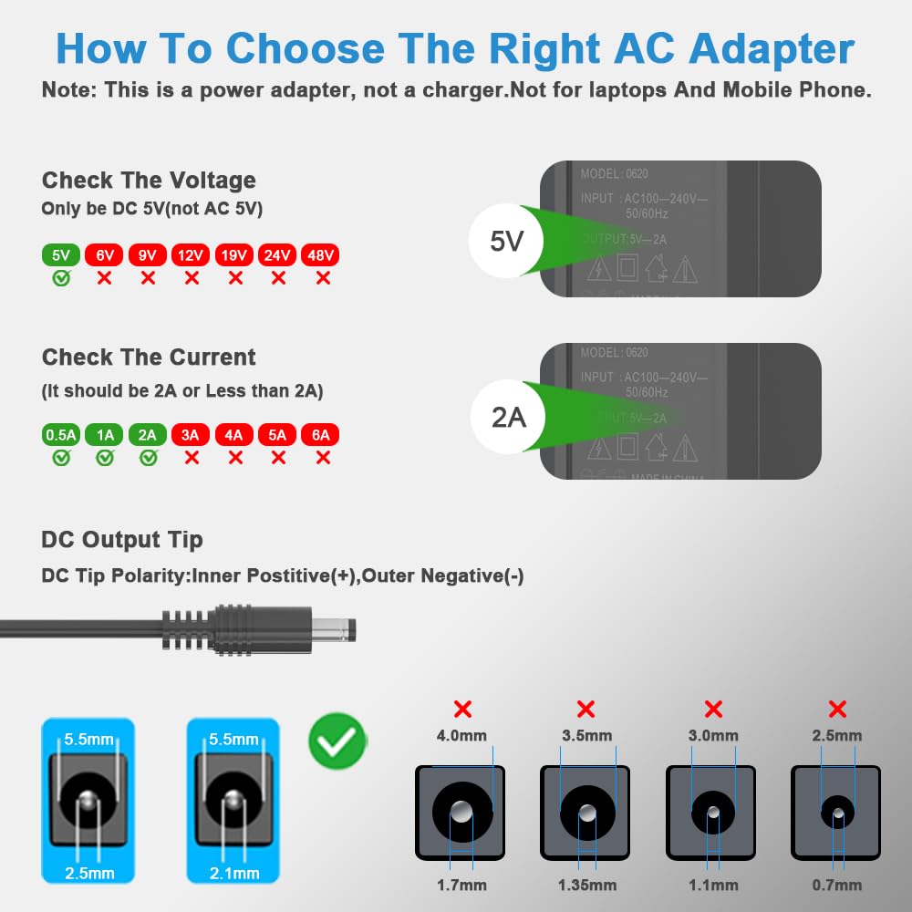 5V 2A Power Supply Adapter 5V 2A Power Supply 100V-240V AC Power Adapter Wall Charger for CCTV Cameras, Routers, Modems, Clocks, Printers, LED…