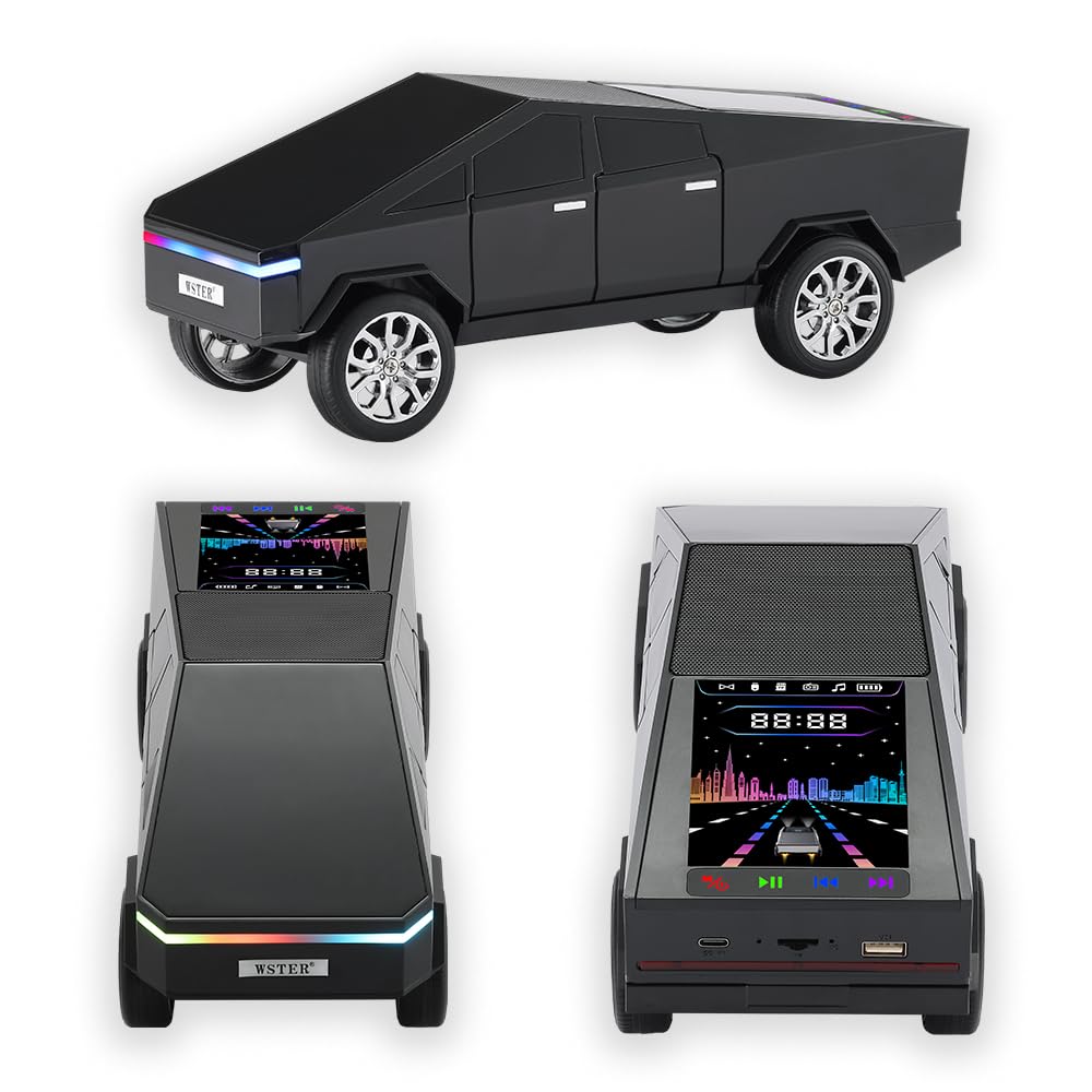 WS-580 Pickup Truck Replica Portable Bluetooth Speaker,with Display Screen,HD Sound, TWS Pairing, FM Radio,Built-in Microphone Hands-Free Calling, LED