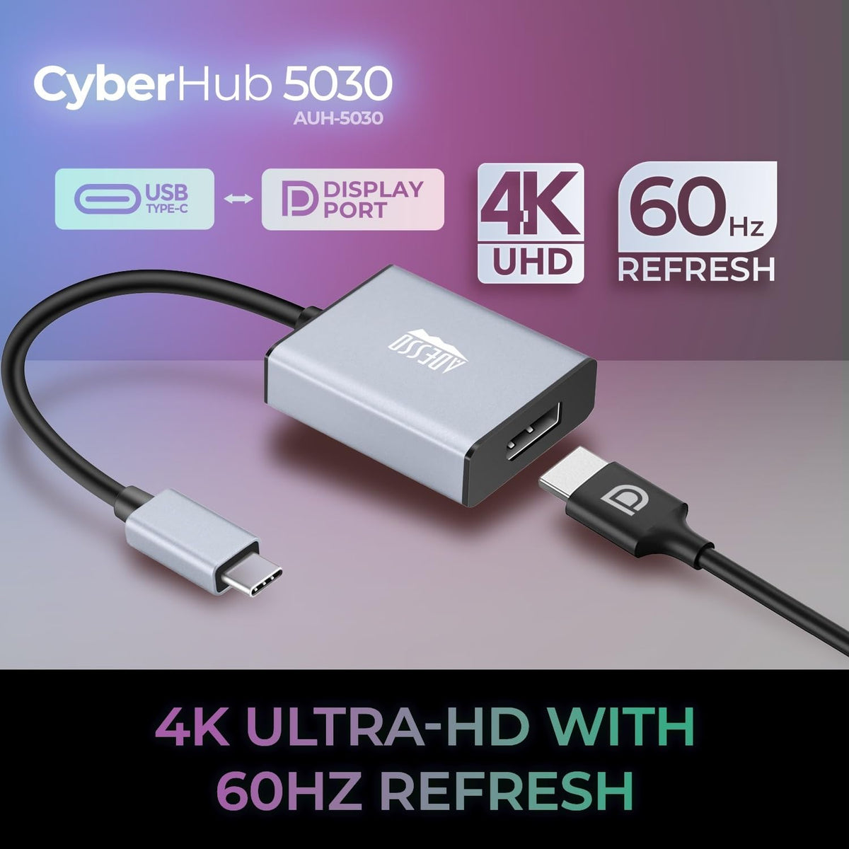 Adesso USB C to DisplayPort Adapter for Home Office (4K@60Hz), Aluminum Portable USB C Adapter for MacBook Pro, Air, iPad Pro, XPS 15/13, Surface,