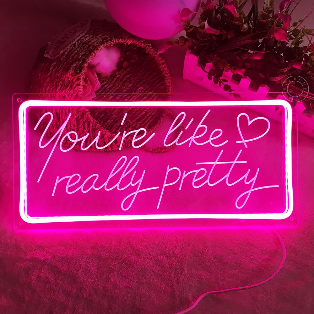 SYLHOME Pink You're Like Really Pretty Led Neon Light Sign USB Gorgeous Girls Bedroom Kids Room Wall Decor Sign Wedding Birthday Party Salon Bar Decor