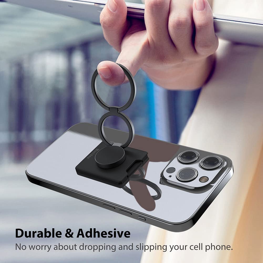 MonIdea Phone Ring Holder, Phone Grip Finger Kickstand Wireless Charging Friendly, 360°Rotation Metal Phone Ring Grip Stand Work with Magnetic Car