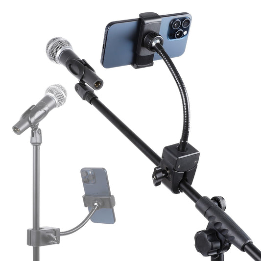 FPN Mic Stand Phone Holder, Flexible Phone Mount with 7.9" Removable Gooseneck for Microphone Music Stand, 360°Adjustable Phone Holder for iPhone 16