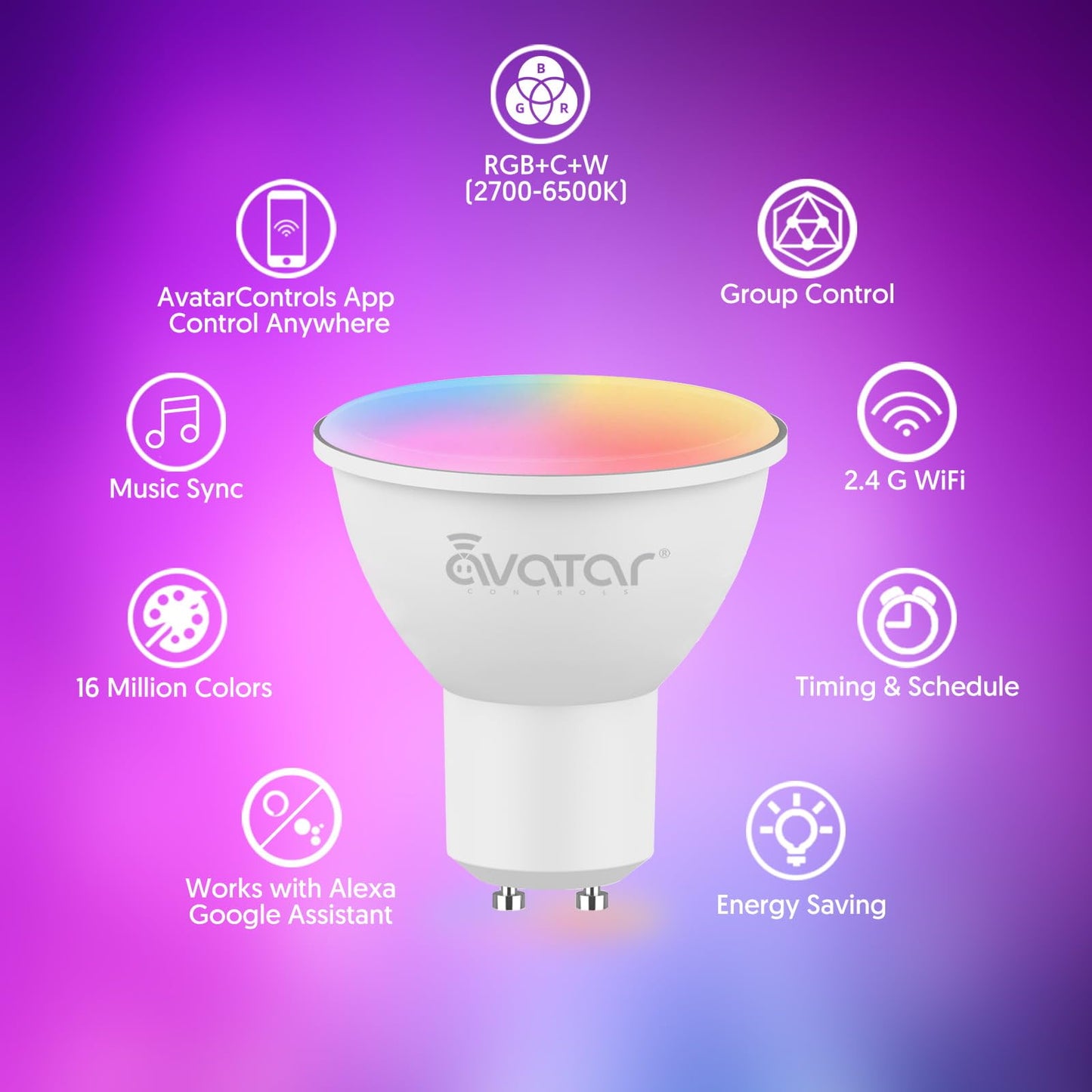 GU10 Smart Bulb 4 Pack, RGBCW Color Changing Alexa LED Light Bulbs 5W - WiFi Track Light Bulbs Dimmable Music Sync 2.4G WiFi Smart Bulbs Compatible