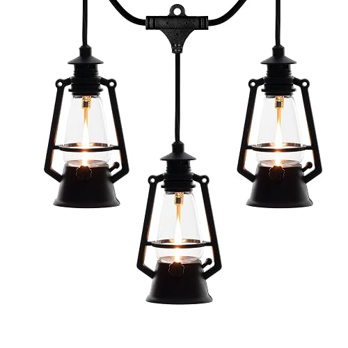 Festive Living 10 Light LED Flicker Flame Plastic Oil Lamp String Set, 20ft Black Wire - Indoor/Outdoor Vintage Flame Effect