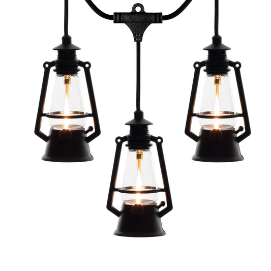 Festive Living 10 Light LED Flicker Flame Plastic Oil Lamp String Set, 20ft Black Wire - Indoor/Outdoor Vintage Flame Effect