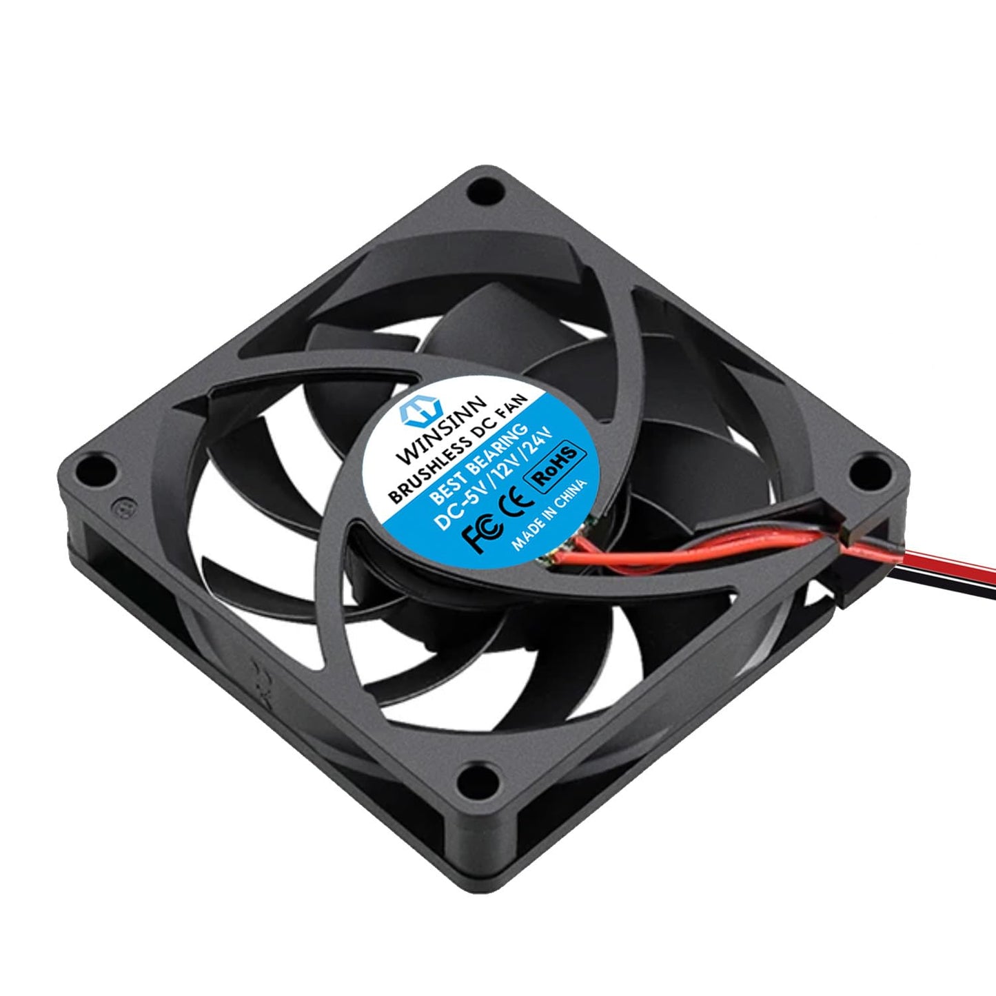 WINSINN DC 70mm Fan 24V 7015 Dual Ball Bearing Brushless Cooling 70x15mm 2PIN (Pack of 2Pcs)