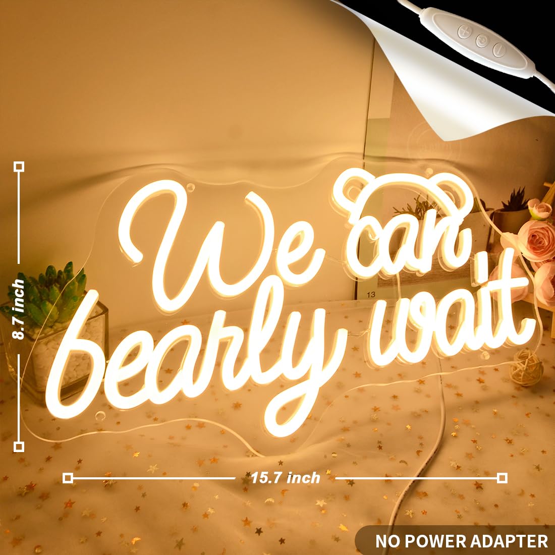 Planzo We Can Bearly Wait Led Neon Light SIgn Baby Shower Wedding Baby Kids Room Nursery Bedroom Hanging Wall Sign Decor USB Bear Light Up Sign