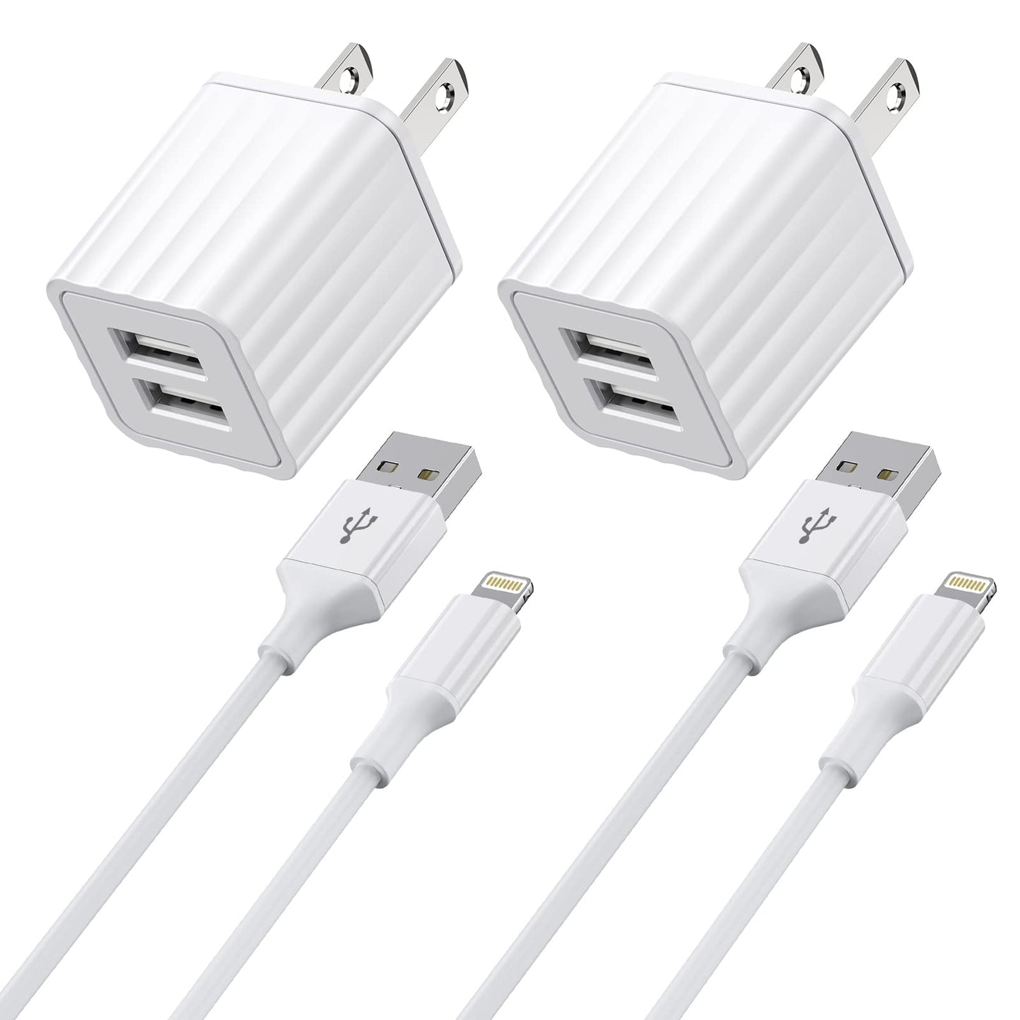 iPhone Charger,[Apple MFi Certified] Fast iPhone Charger 2PACK 6FT Lightning Cable Cord Fast Charging Dual 2 Port Plug USB Wall Charger Compatible