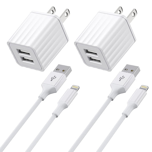iPhone Charger,[Apple MFi Certified] Fast iPhone Charger 2PACK 6FT Lightning Cable Cord Fast Charging Dual 2 Port Plug USB Wall Charger Compatible