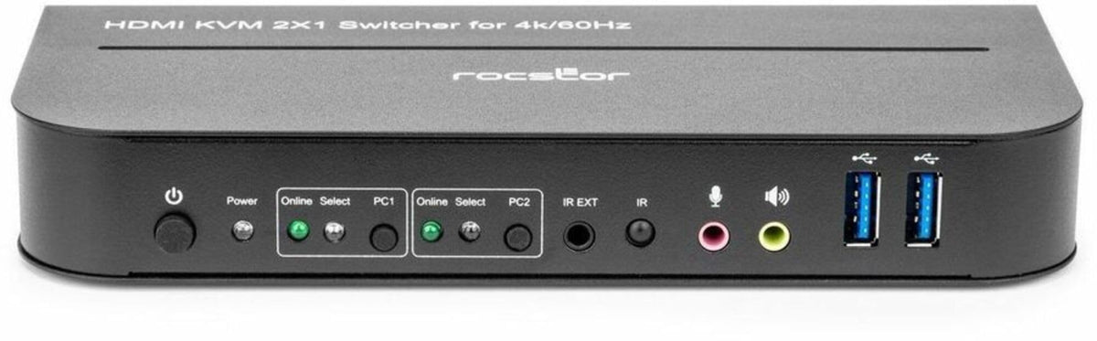 Rocstor SolidKVM SK06 4K HDMI and USB 3.0 2×1 KVM Switch - 2-Port HDMI/USB KVM - HDR, HDCP 2.2, IR, USB Sharing