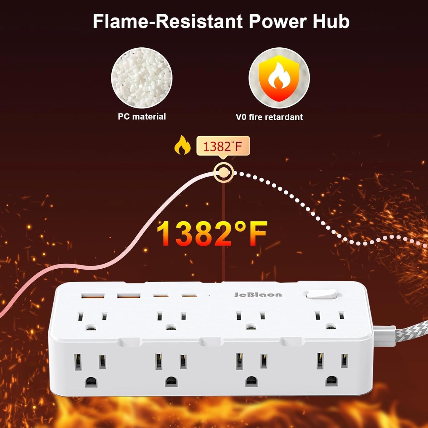 Power Strip Surge Protector - Multi Plug Outlet Adapter with 8 Widely Outlets & 4 USB Ports (2 USB-C), 5FT Extension Cord 45 ° Ultra Thin Flat Plug