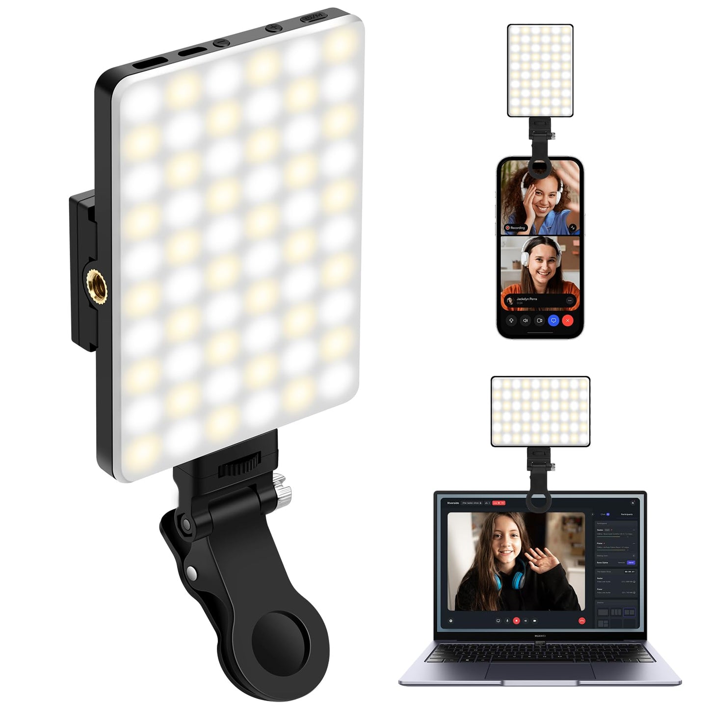 Selfie Light Portable Phone Light, Eagerey 60 LED Rechargeable Fill Lights with Front & Back Clip, CRI 95, 3 Modes, Clip on Lights for TikTok