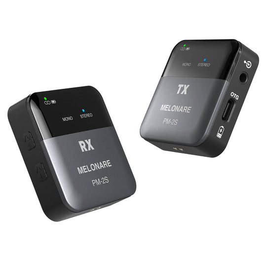 MELONARE PM-2S Portable Wireless in Ear Monitor System, Mono/Stereo Switch, Wireless Audio Transmitter and Receiver, 24bit/48kHz Audio, OTG Input, IEM